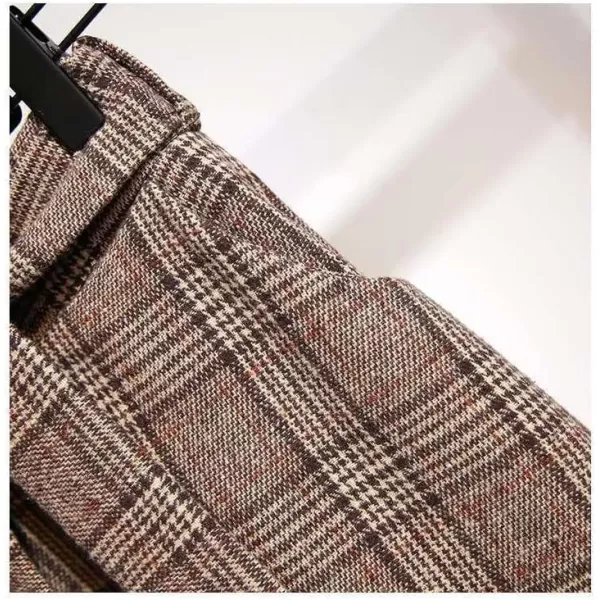 IDEALSANXUN Wool Plaid Midi Skirts for Womens A Line Elastic High Waisted Belted Warm Fall Winter SkirtsKhaki