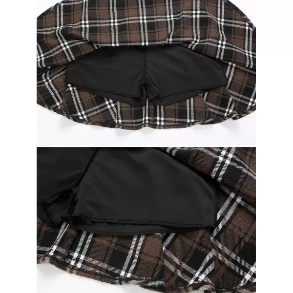 IDEALSANXUN Wool Plaid Mini Gothic Skirts for Womens High Waist Lace Up Short Pleated Skater SkirtsCoffee