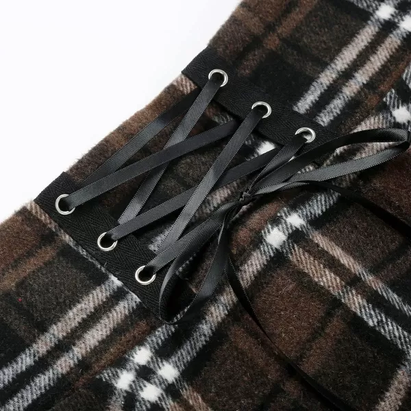 IDEALSANXUN Wool Plaid Mini Gothic Skirts for Womens High Waist Lace Up Short Pleated Skater SkirtsCoffee