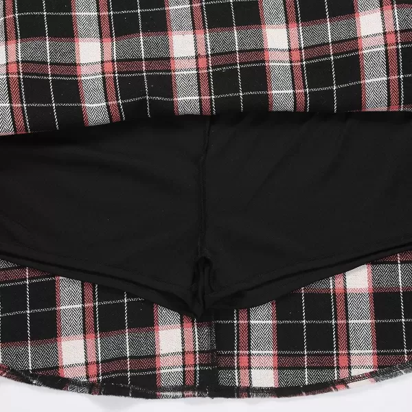 IDEALSANXUN Wool Plaid Mini Gothic Skirts for Womens High Waist Lace Up Short Pleated Skater SkirtsPinkampblack