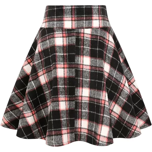 IDEALSANXUN Wool Plaid Mini Gothic Skirts for Womens High Waist Lace Up Short Pleated Skater SkirtsPinkampblack