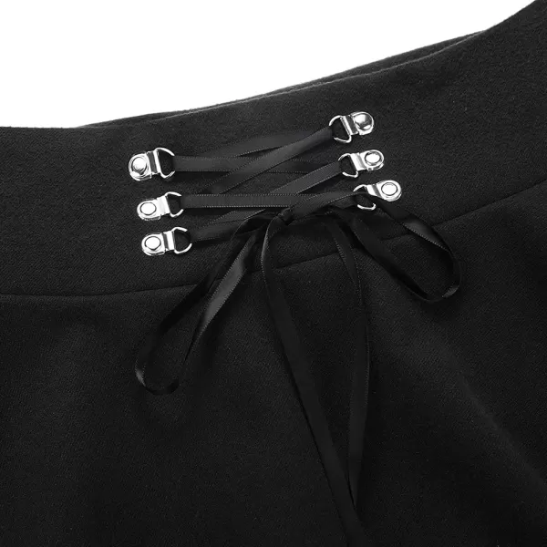 IDEALSANXUN Wool Plaid Mini Gothic Skirts for Womens High Waist Lace Up Short Pleated Skater SkirtsPure Black