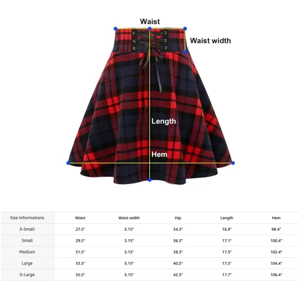 IDEALSANXUN Wool Plaid Mini Gothic Skirts for Womens High Waist Lace Up Short Pleated Skater SkirtsRed
