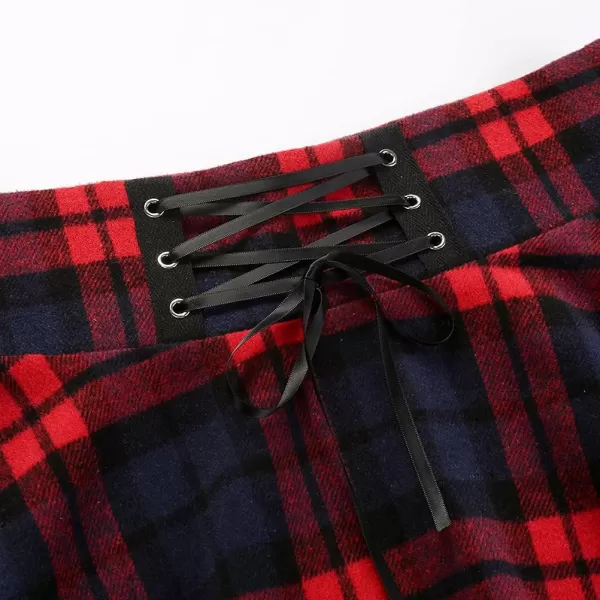 IDEALSANXUN Wool Plaid Mini Gothic Skirts for Womens High Waist Lace Up Short Pleated Skater SkirtsRed