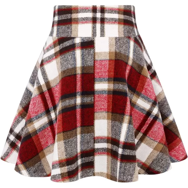 IDEALSANXUN Wool Plaid Mini Gothic Skirts for Womens High Waist Lace Up Short Pleated Skater SkirtsWine