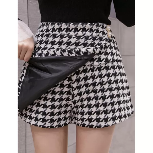 IDEALSANXUN Wool Plaid Skort for Women High Waisted Asymmetrical Hem Fall Winter Skirt ShortsBlack