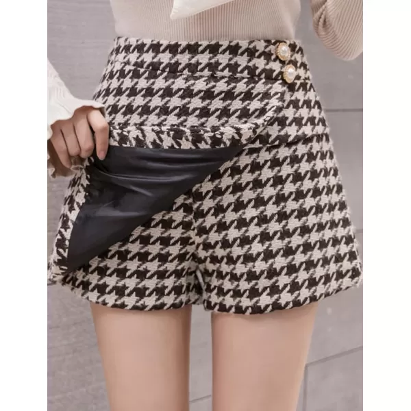 IDEALSANXUN Wool Plaid Skort for Women High Waisted Asymmetrical Hem Fall Winter Skirt ShortsCoffee