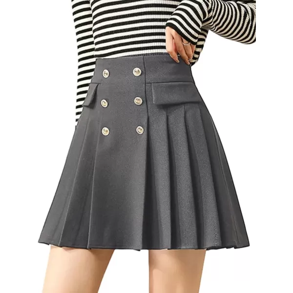 IDEALSANXUN Wool Pleated Knee Length Skirt for Women High Waisted Flared A Line Fall Winter Skirt2 Grey