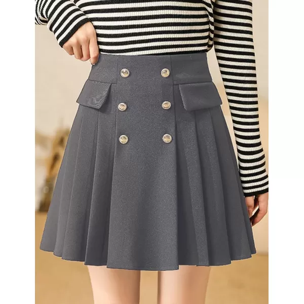 IDEALSANXUN Wool Pleated Knee Length Skirt for Women High Waisted Flared A Line Fall Winter Skirt2 Grey