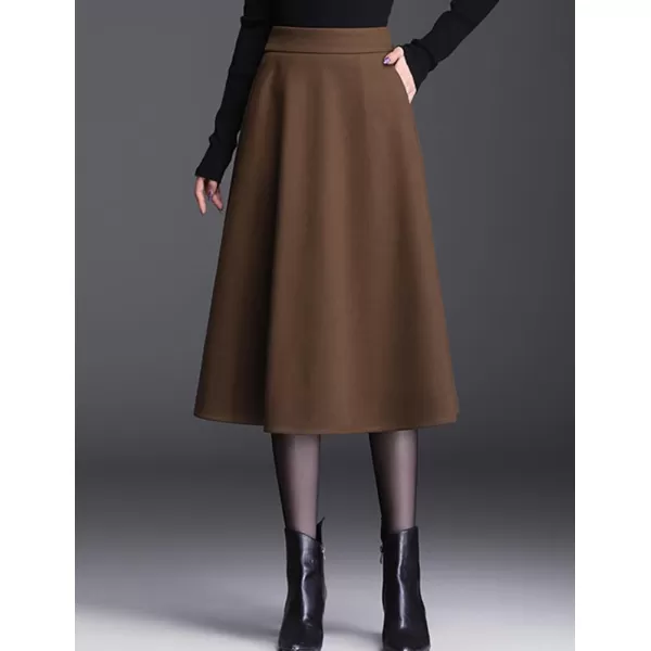 IDEALSANXUN Wool Skirts for Women Midi Length High Waisted A Line Swing SkirtCoffee