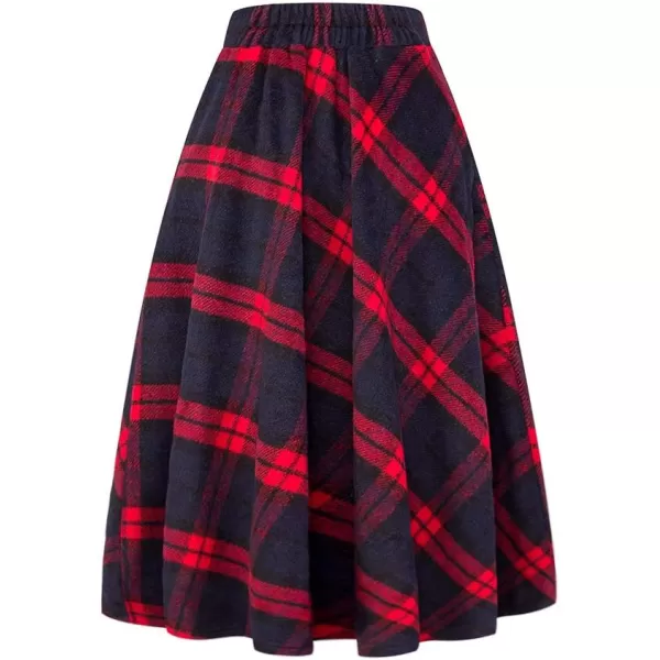 IDEALSANXUN Wool Skirts for Womens High Waist Aline Pleated Midi SkirtsPlaid Red