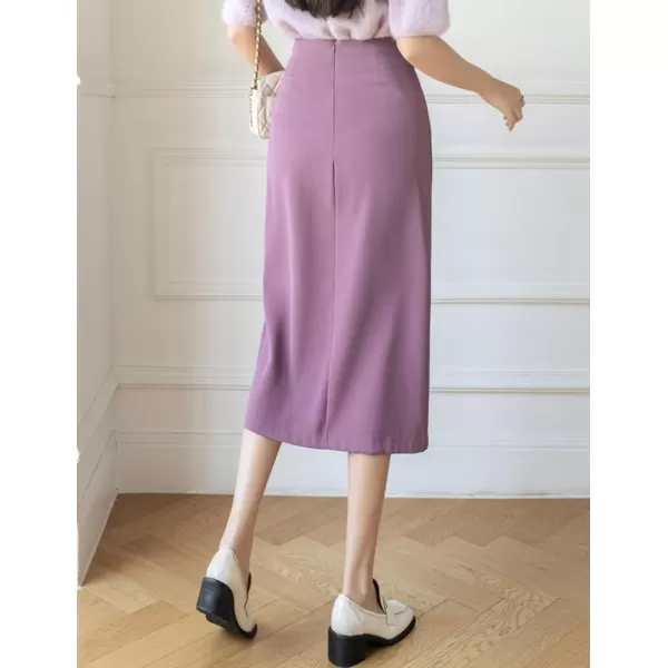 IDEALSANXUN Wrap Midi Skirt for Women High Waisted Ruched A Line Fall Winter Skirt with SlitLight Purple