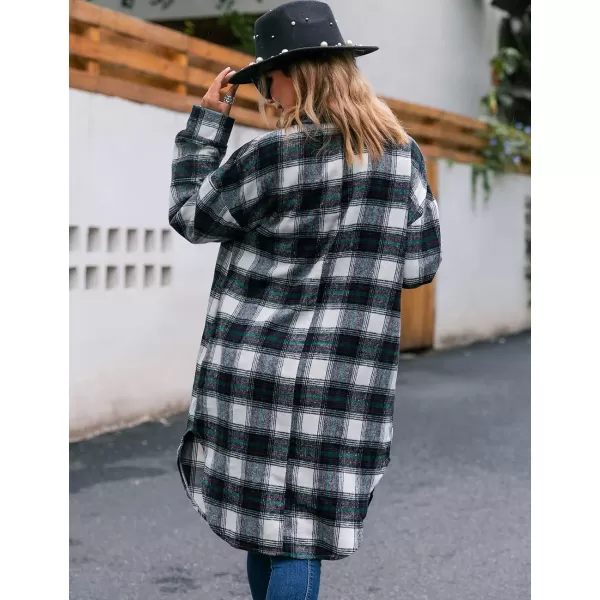 Long Button Down Shirt Jackets for Womens Casual Oversized Flannels Plaid Shacket CoatsGreen