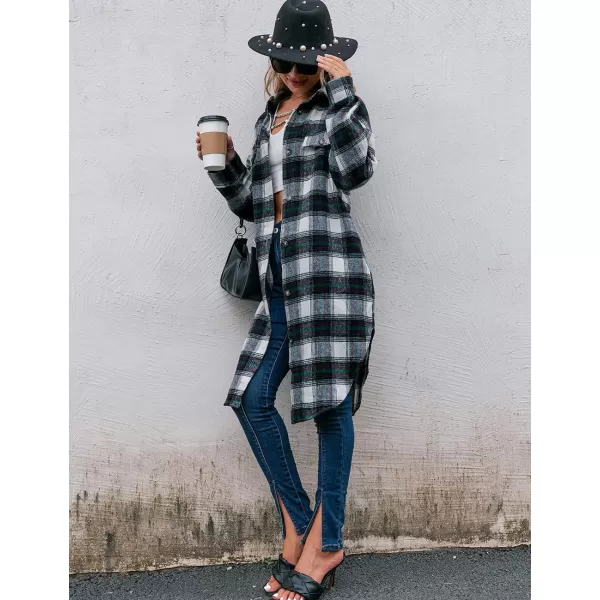 Long Button Down Shirt Jackets for Womens Casual Oversized Flannels Plaid Shacket CoatsGreen