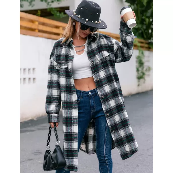 Long Button Down Shirt Jackets for Womens Casual Oversized Flannels Plaid Shacket CoatsGreen