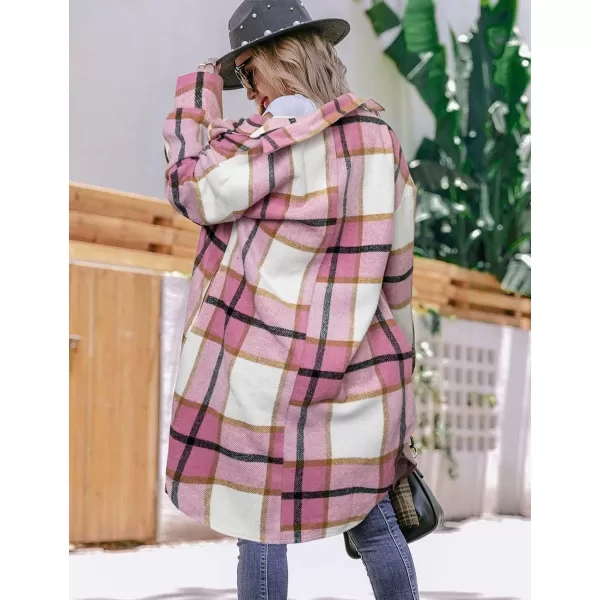 Long Button Down Shirt Jackets for Womens Casual Oversized Flannels Plaid Shacket CoatsPink