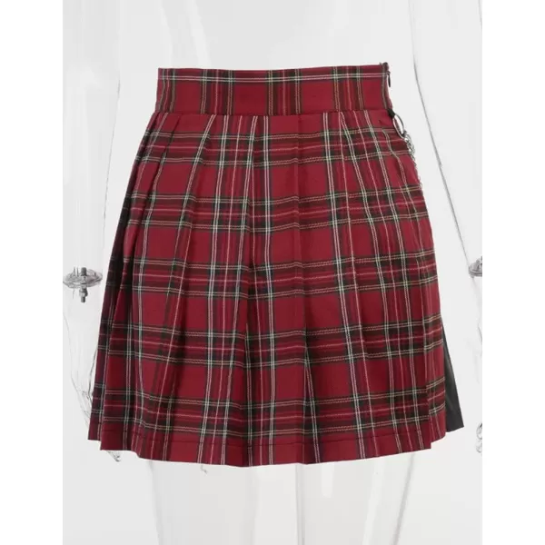 Mini Gothic Skirts for Womens A line Short High Waist Plaid Skirts1911 Plaid Red