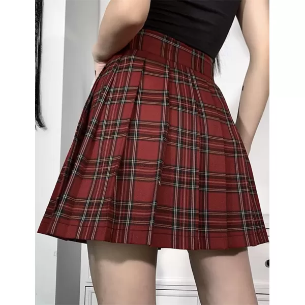 Mini Gothic Skirts for Womens A line Short High Waist Plaid Skirts1911 Plaid Red
