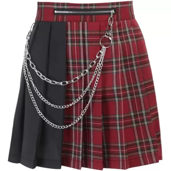 Mini Gothic Skirts for Womens A line Short High Waist Plaid Skirts1911 Plaid Red