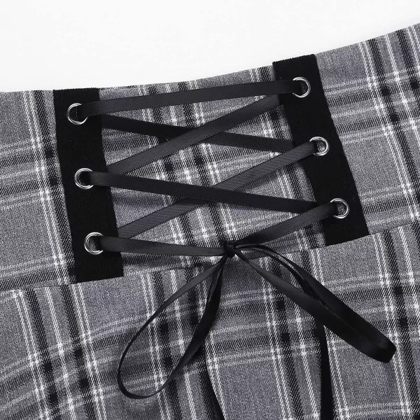 Mini Gothic Skirts for Womens A line Short High Waist Plaid SkirtsGrey