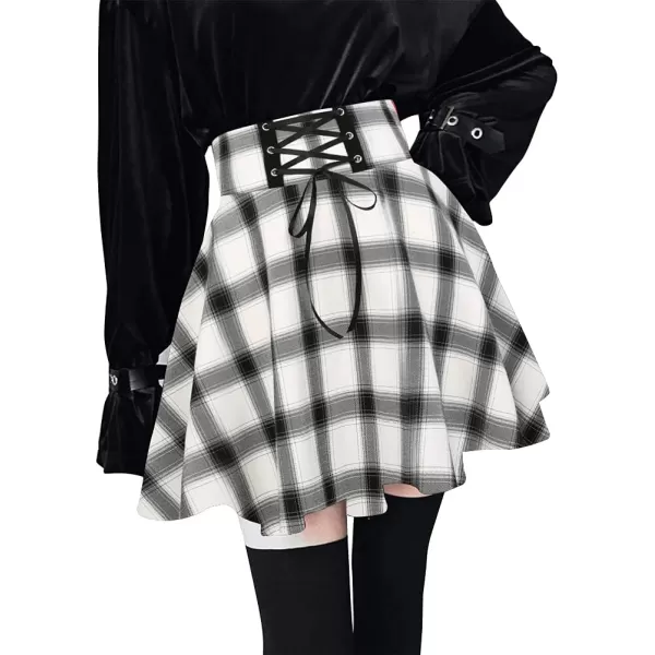Mini Gothic Skirts for Womens A line Short High Waist Plaid SkirtsNew White