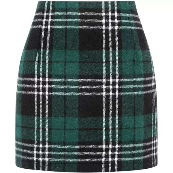 Plaid Mini Skirts for Womens High Waisted Fall Winter Wool Bodycon Pencil Skirts with SlitGreen 01