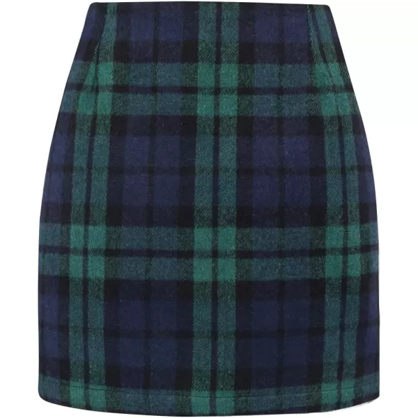Plaid Mini Skirts for Womens High Waisted Fall Winter Wool Bodycon Pencil Skirts with SlitGreen