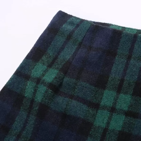 Plaid Mini Skirts for Womens High Waisted Fall Winter Wool Bodycon Pencil Skirts with SlitGreen