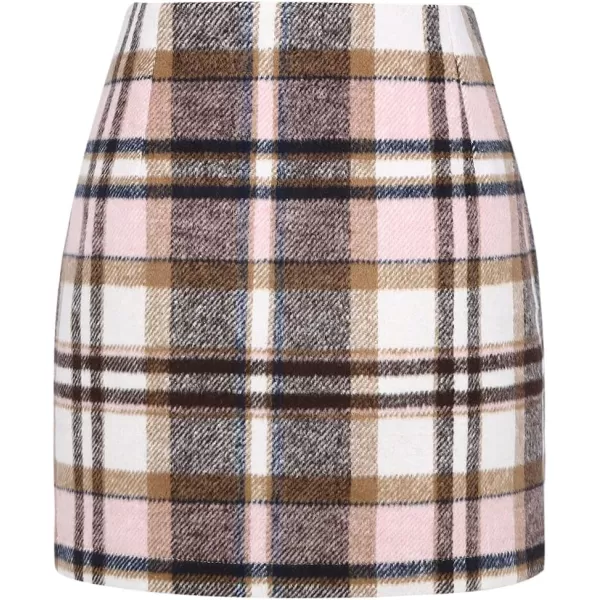 Plaid Mini Skirts for Womens High Waisted Fall Winter Wool Bodycon Pencil Skirts with SlitPink