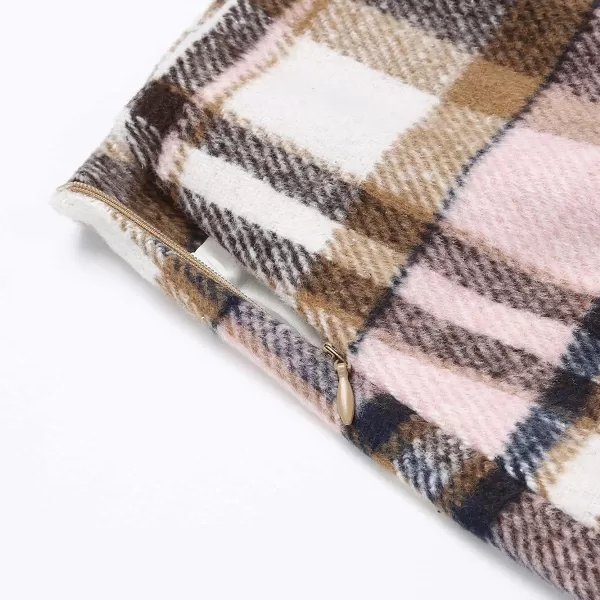 Plaid Mini Skirts for Womens High Waisted Fall Winter Wool Bodycon Pencil Skirts with SlitPink