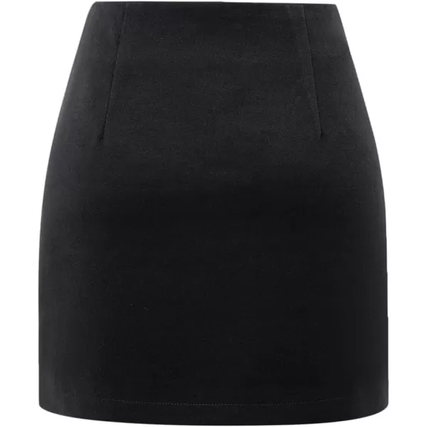 Plaid Mini Skirts for Womens High Waisted Fall Winter Wool Bodycon Pencil Skirts with SlitPure Black