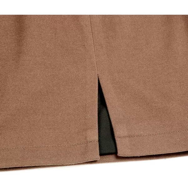 Plaid Mini Skirts for Womens High Waisted Fall Winter Wool Bodycon Pencil Skirts with SlitPure Camel