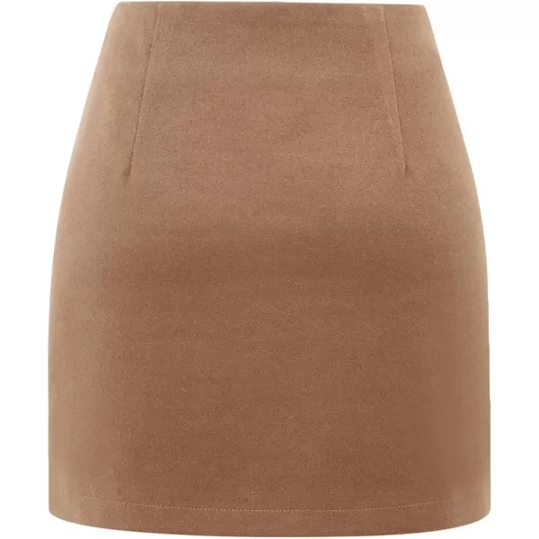 Plaid Mini Skirts for Womens High Waisted Fall Winter Wool Bodycon Pencil Skirts with SlitPure Camel