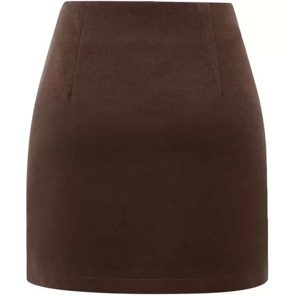 Plaid Mini Skirts for Womens High Waisted Fall Winter Wool Bodycon Pencil Skirts with SlitPure Coffee