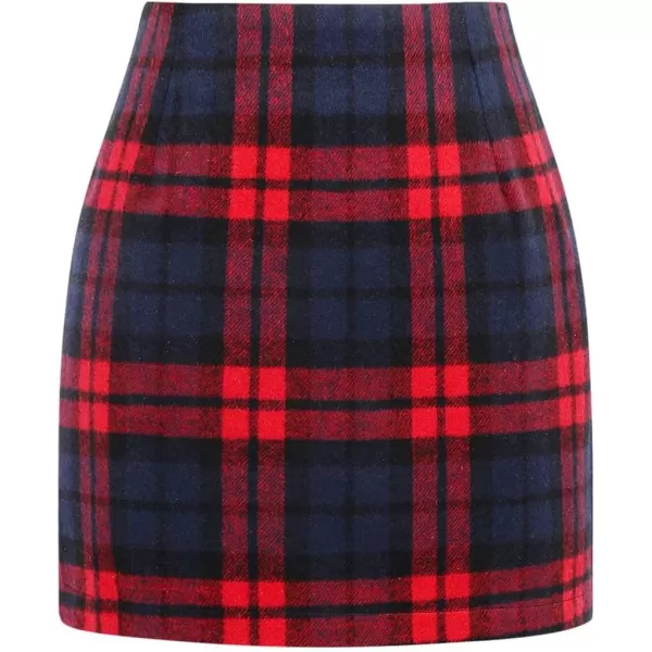 Plaid Mini Skirts for Womens High Waisted Fall Winter Wool Bodycon Pencil Skirts with SlitRed 01