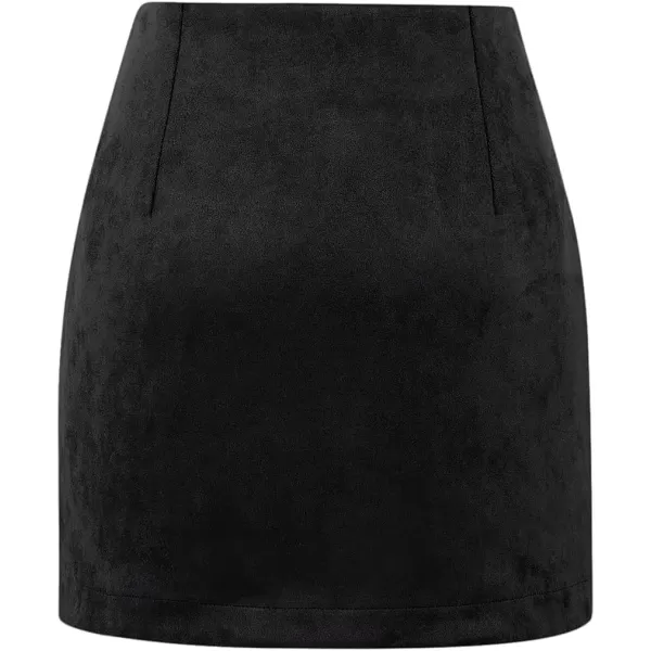 Plaid Mini Skirts for Womens High Waisted Fall Winter Wool Bodycon Pencil Skirts with SlitSuede Black