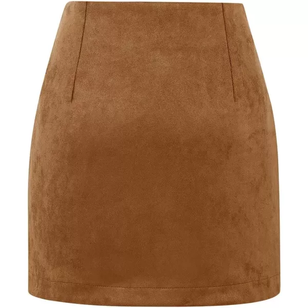 Plaid Mini Skirts for Womens High Waisted Fall Winter Wool Bodycon Pencil Skirts with SlitSuede Brown