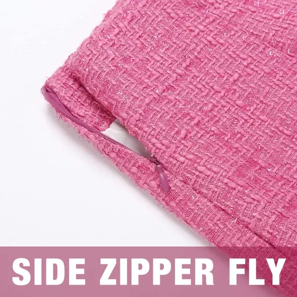 Plaid Mini Skirts for Womens High Waisted Fall Winter Wool Bodycon Pencil Skirts with SlitTweed Pink