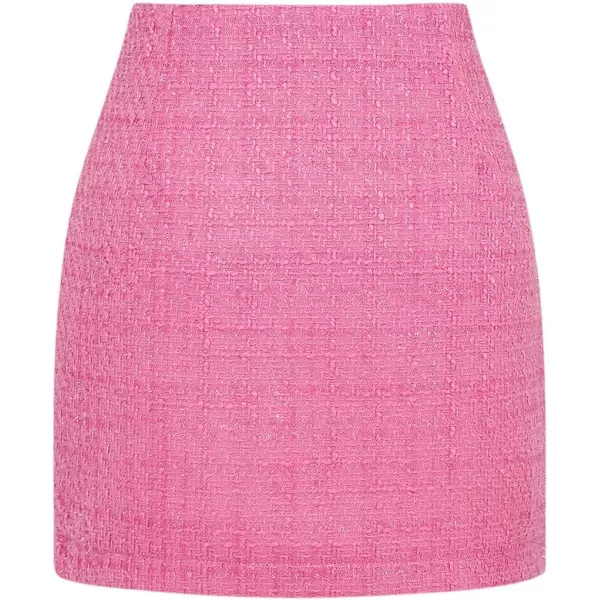 Plaid Mini Skirts for Womens High Waisted Fall Winter Wool Bodycon Pencil Skirts with SlitTweed Pink