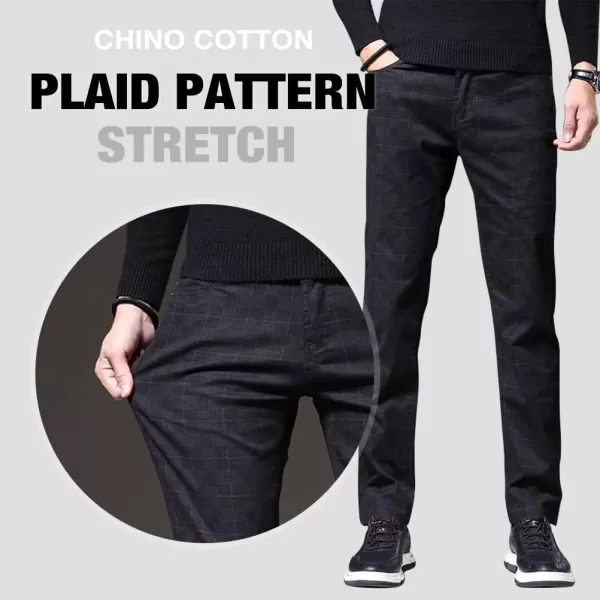 Plaid Pants for Mens Casual Slim Fit Straight Leg Plaid Chino PantsBlack