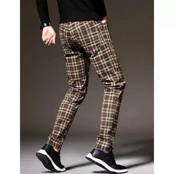 Plaid Pants for Mens Casual Slim Fit Straight Leg Plaid Chino PantsKhaki