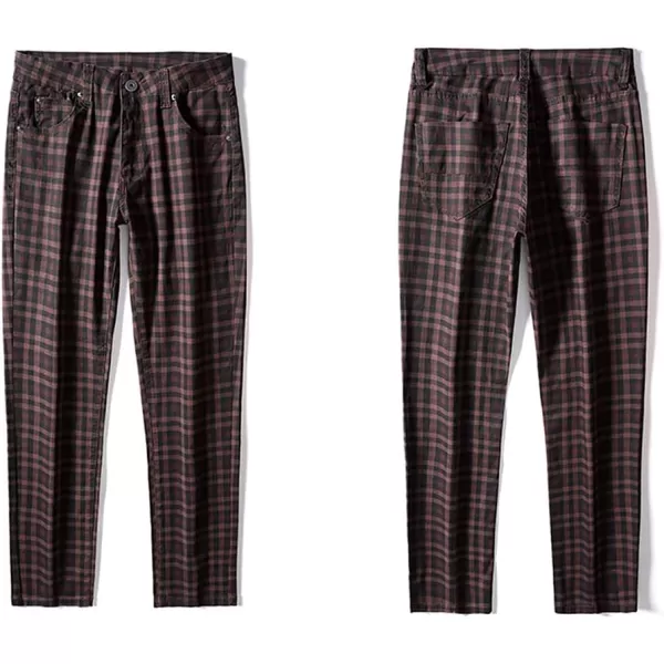 Plaid Pants for Mens Casual Slim Fit Straight Leg Plaid Chino PantsWine