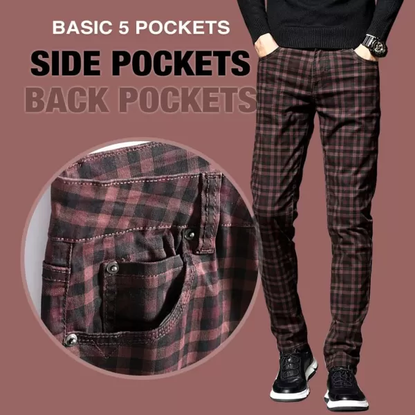 Plaid Pants for Mens Casual Slim Fit Straight Leg Plaid Chino PantsWine