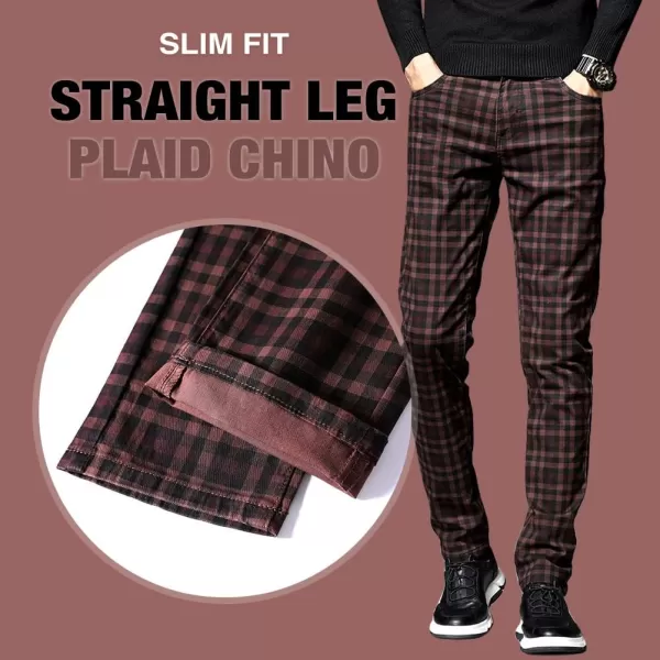 Plaid Pants for Mens Casual Slim Fit Straight Leg Plaid Chino PantsWine