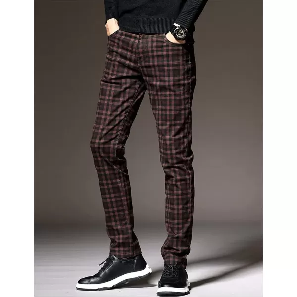 Plaid Pants for Mens Casual Slim Fit Straight Leg Plaid Chino PantsWine