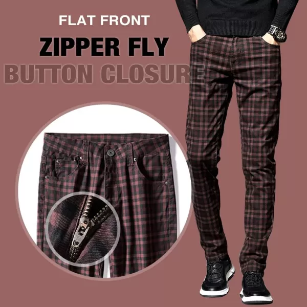Plaid Pants for Mens Casual Slim Fit Straight Leg Plaid Chino PantsWine