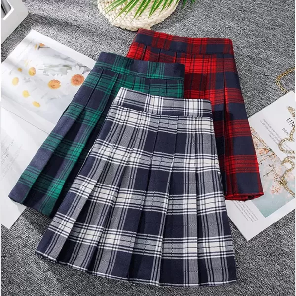 Womens Plaid Pleated Skirts High Waist Mini Plaid SkirtPlaid Black