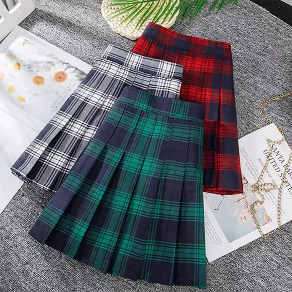 Womens Plaid Pleated Skirts High Waist Mini Plaid SkirtPlaid Green