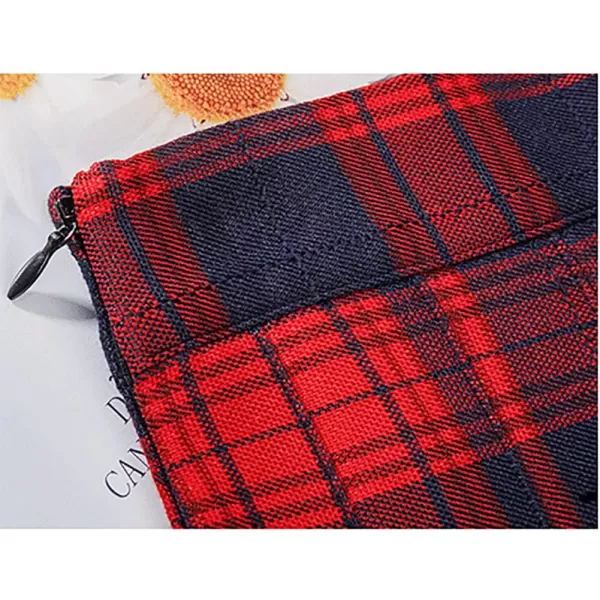 Womens Plaid Pleated Skirts High Waist Mini Plaid SkirtPlaid Red