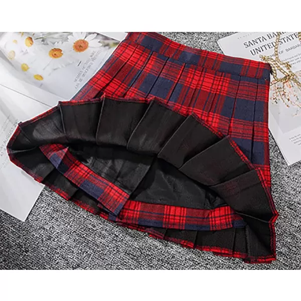Womens Plaid Pleated Skirts High Waist Mini Plaid SkirtPlaid Red